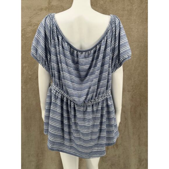 Lane Bryant Top Womens 22 24 Blue Striped Convertible Off Shoulder Peplum Beachy - Picture 5 of 10
